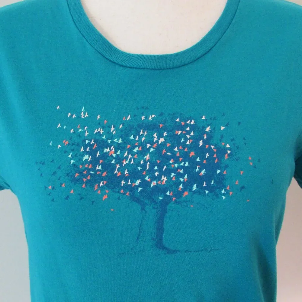 The North Face Teal Cotton Tree and Birds Tee Large - Picture 5 of 11